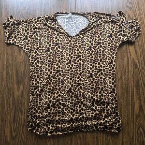 Magic Fit Leopard Print Blouse.  Cold Shoulder